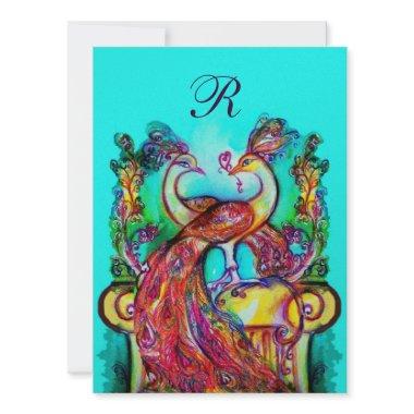 PEACOCKS IN LOVE MONOGRAM red teal blue green gold