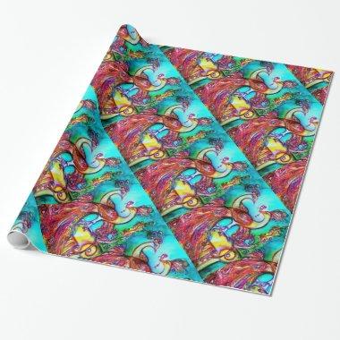 PEACOCKS IN LOVE ,red aqua blue green Wrapping Paper