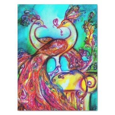 PEACOCKS IN LOVE,RED AQUA BLUE TURQUOISE Valentine Tissue Paper