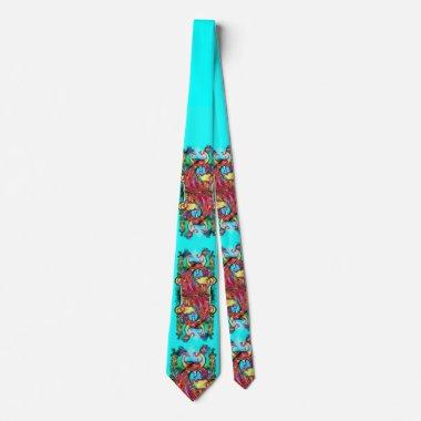 PEACOCKS IN LOVE Red Blue Teal Green Floral Neck Tie