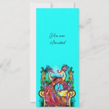 PEACOCKS IN LOVE , red blue turquase green Invitations
