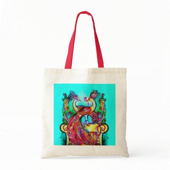 PEACOCKS IN LOVE red blue turquase green Tote Bag