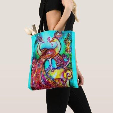 PEACOCKS IN LOVE red blue turquase green Tote Bag