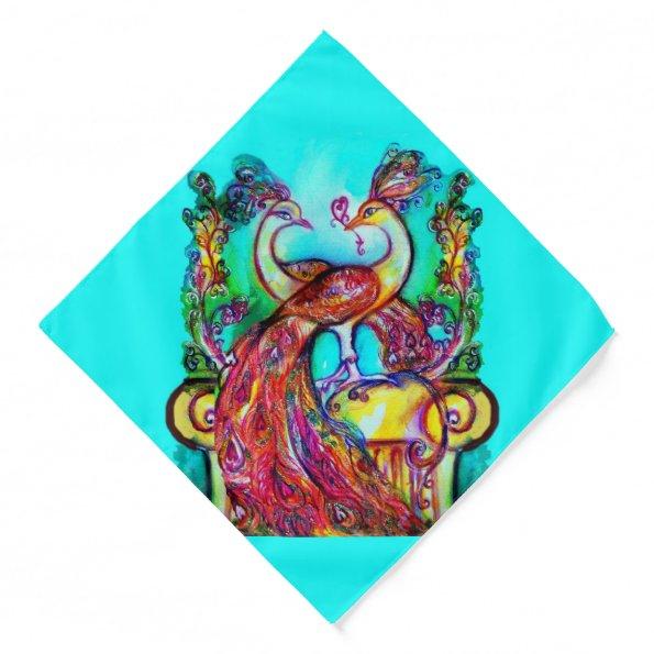 PEACOCKS IN LOVE Red Blue Turquoise Green Bandana