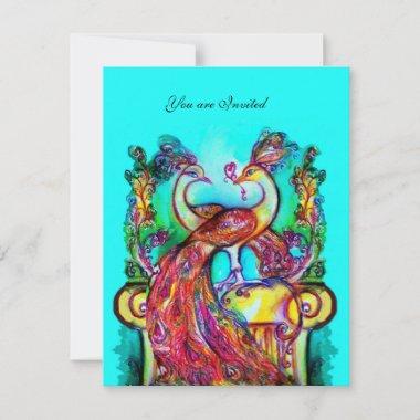 PEACOCKS IN LOVE red blue turquoise green Invitations