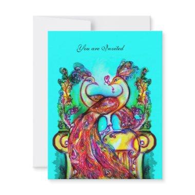 PEACOCKS IN LOVE red blue turquoise green Invitations