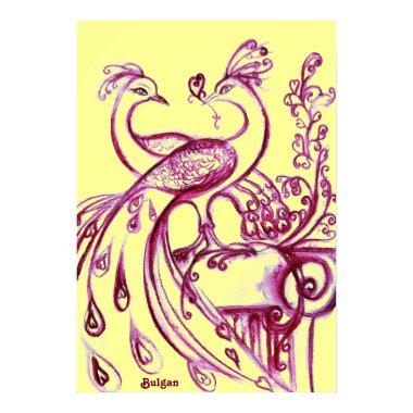 PEACOCKS IN LOVE, Red Purple and Yellow Poster