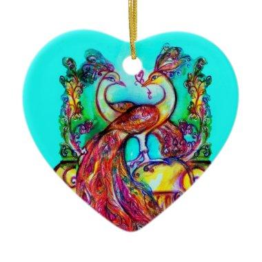 PEACOCKS IN LOVE /RED RUBY GEMSTONE,Blue turquoise Ceramic Ornament