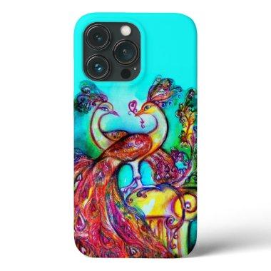 PEACOCKS IN LOVE Red Turquoise Blue iPhone 13 Pro Case