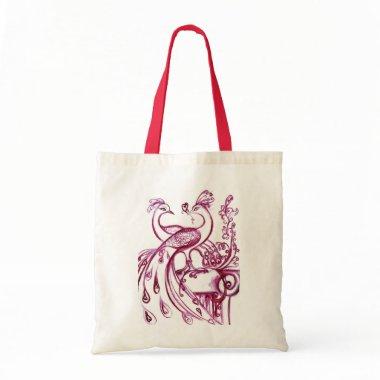 PEACOCKS IN LOVE red white Tote Bag