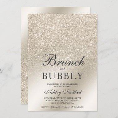 pearl ivory glitter brunch bubbly bridal shower Invitations