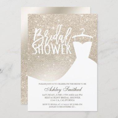 pearl ivory glitter ombre foil dress Bridal shower Invitations
