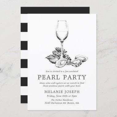 Pearl Party Rehearsal Party Black|White Stripes Invitations