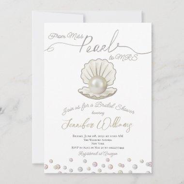 Pearl & Shell Pearlcore Miss to MRS Bridal Shower Invitations