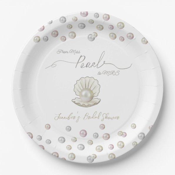 Pearl & Shell Pearlcore Miss to MRS Bridal Shower Paper Plates