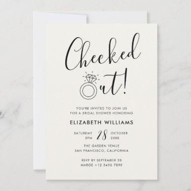 Pearl White Checked Out Funny Modern Bridal Shower Invitations