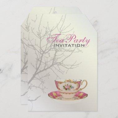 Pearl White Wedding Tree Love Birds Bridal Party Invitations