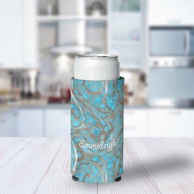 Pearlescent Marble Stone Monogram Seltzer Can Cooler