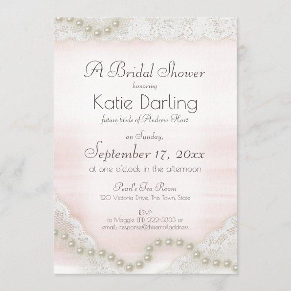 Pearls and Lace Blush Bridal Shower Invitations