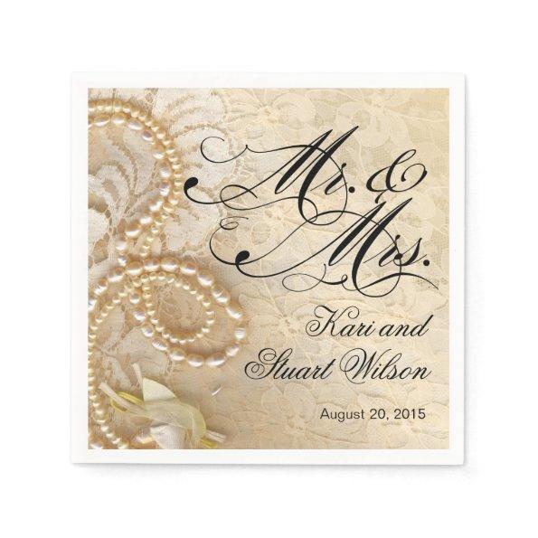 Pearls and Lace Mr. & Mrs. | ivory Paper Napkins