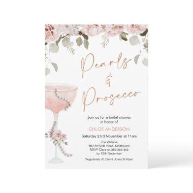 Pearls and Prosecco Blush Floral Bridal Shower Invitations