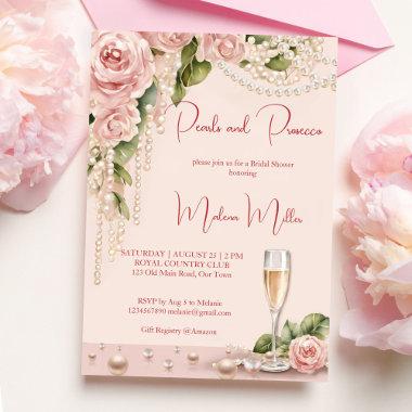 Pearls and prosecco bridal shower elegant pink Invitations