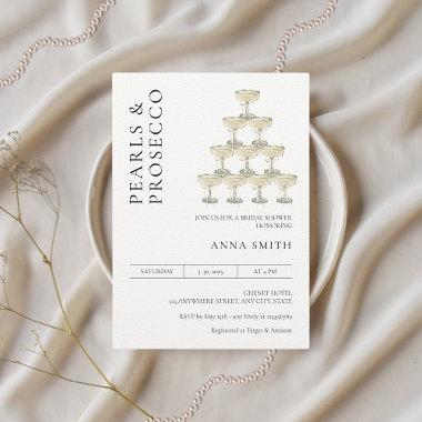 Pearls and Prosecco Bridal Shower Modern Minimal Invitations
