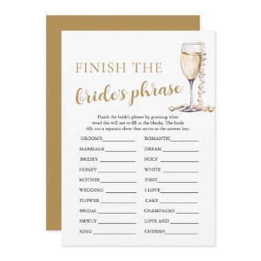 Pearls and Prosecco Finish the Bride's Phrase Game Invitations