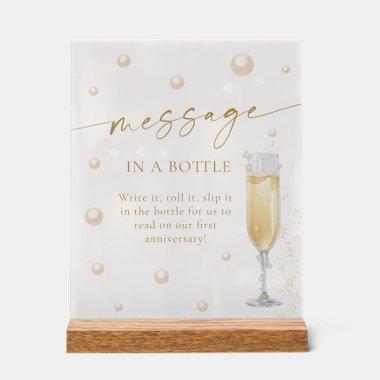 Pearls and Prosecco Message In A Bottle Game Acrylic Sign