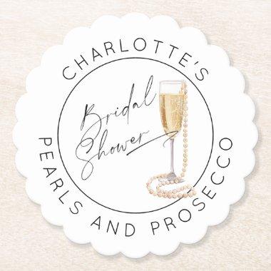 Pearls and Prosecco Modern script  Paper Coaster