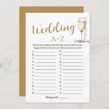 Pearls and Prosecco Wedding A-Z Bridal Shower Game Invitations