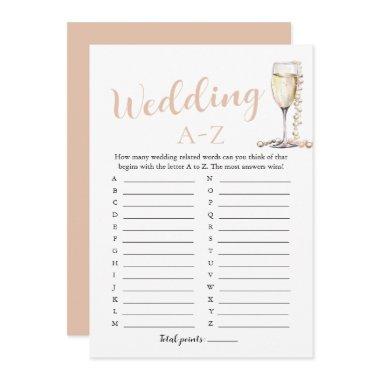 Pearls and Prosecco Wedding A-Z Bridal Shower Game Invitations