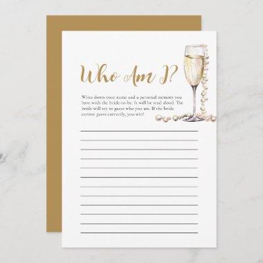 Pearls and Prosecco Who Am I Bridal Shower Game Invitations