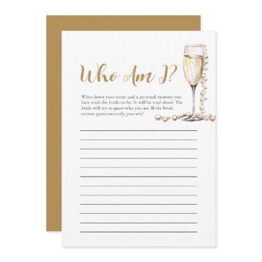 Pearls and Prosecco Who Am I Bridal Shower Game Invitations