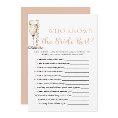 Pearls and Prosecco Who Knows the Bride Best Game Invitations