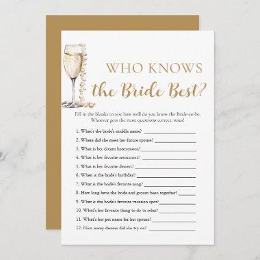 Pearls and Prosecco Who Knows the Bride Best Game Invitations
