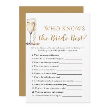 Pearls and Prosecco Who Knows the Bride Best Game Invitations