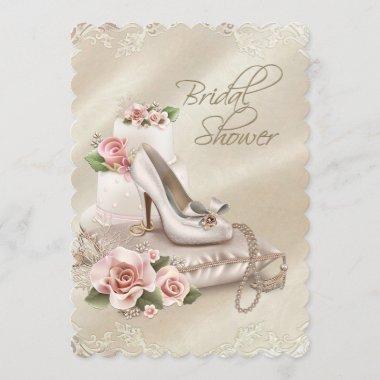 Pearls High Heel Shoe Bridal Shower Invitations