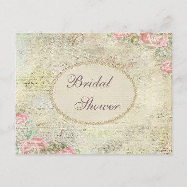 Pearls & Lace Shabby Chic Roses Bridal Shower Invitations