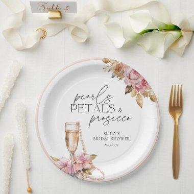 Pearls Petals & Prosecco Floral  Paper Plates
