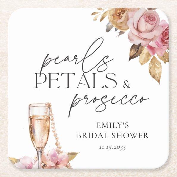 Pearls Petals & Prosecco Floral  Square Paper Coaster