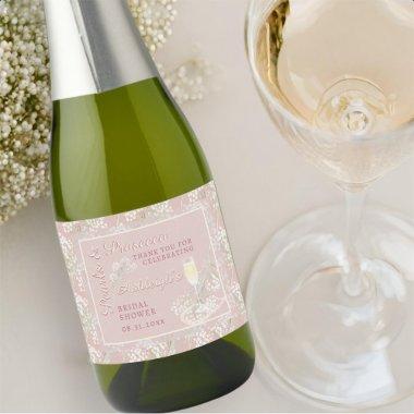 Pearls & Prosecco Babys Breath Blush  Sparkling Wine Label