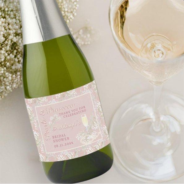 Pearls & Prosecco Babys Breath Blush  Sparkling Wine Label