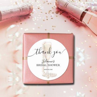 Pearls & Prosecco  Thank You Classic Round Sticker