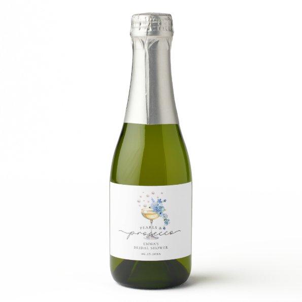 Pearls & Prosecco Dusty Blue  Favor Sparkling Wine Label