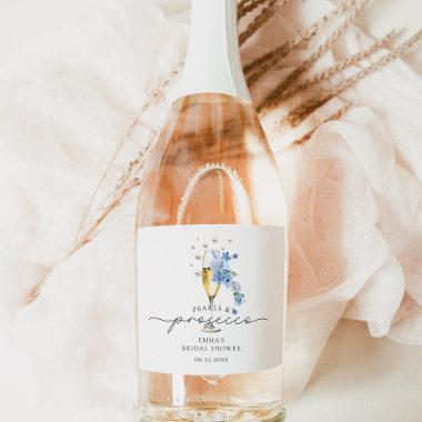 Pearls & Prosecco Dusty Blue Bridal Shower Favor Sparkling Wine Label