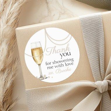 Pearls Prosecco elegant  thank you Classic Round Sticker