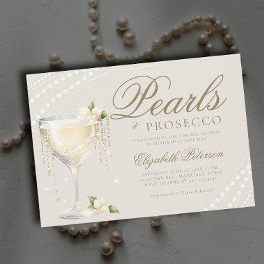 Pearls Prosecco Elegant Ecru Brunch Bridal Shower Invitations