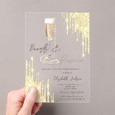 Pearls Prosecco Gold Glitter Drips  Acrylic