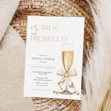 Pearls & Prosecco Gold Minimal Bridal Shower Invitations